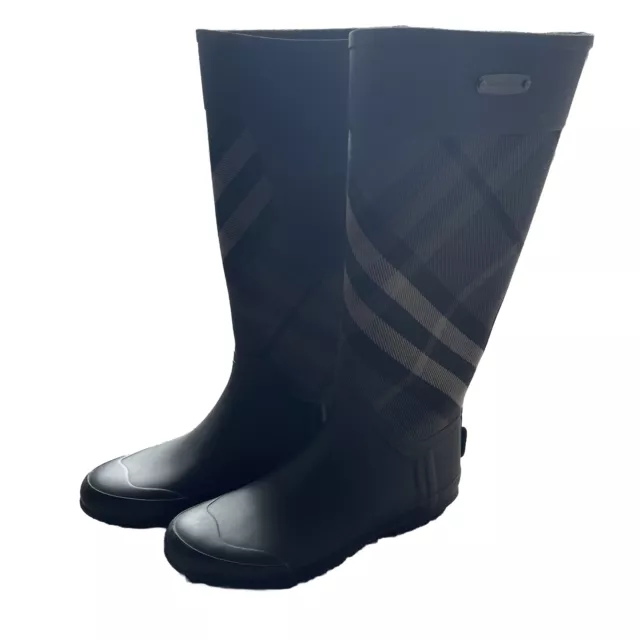 BURBERRY Women's Clemence GRAY BLACK CHARCOAL Rain Boots 38 EUR. Authentic