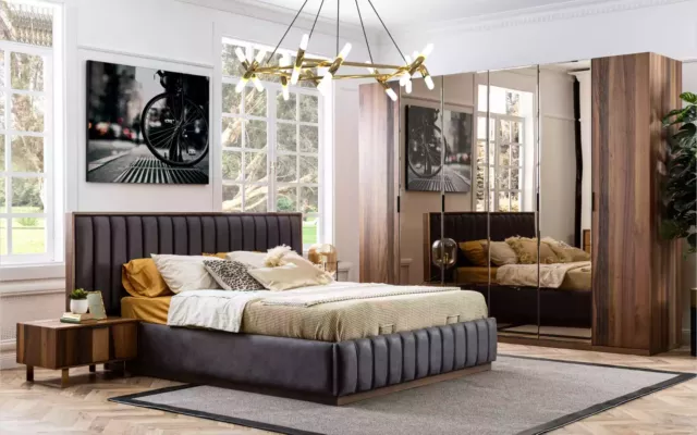 Chambre à Coucher Design Set Ensemble Lits 2x Nachttische 4 Parties Meuble Neuf