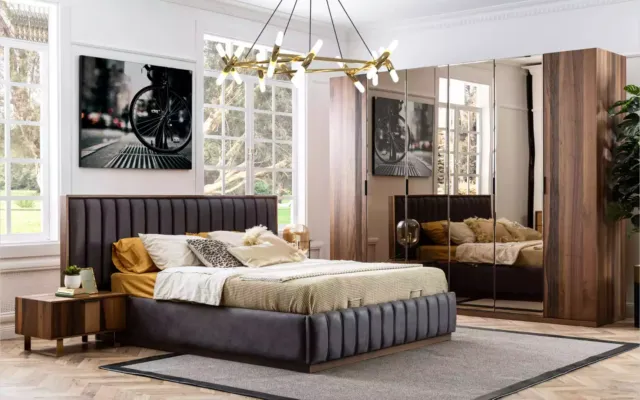 Dormitorio Diseño Juego Camas 2x Mesitas de noche 4 piezas Muebles Nuevo