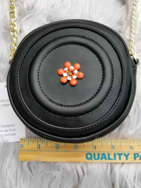 Neuf avec étiquettes collection studio Straw Studios petit sac à bandoulière noir rond sac à main végétalien 2