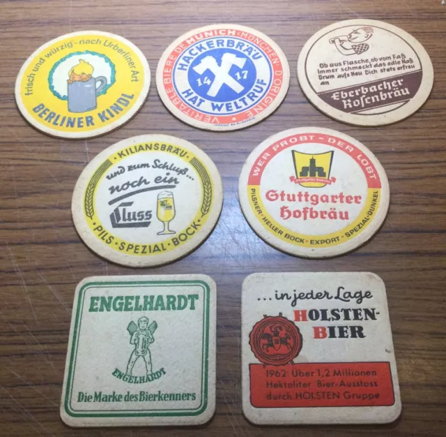 7 Vintage German European Lager Beer Pils Card Beer Drip Mats Coasters Rare Use