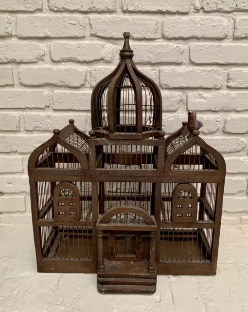Vintage Wooden Metal Bird Cage Taj Mahal / Victorian Style 25” x 19” x 7”