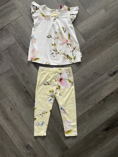 Girls Ted Baker Lemon Leggings And Matching Bow Top size  18-24 Months & Age 2-3