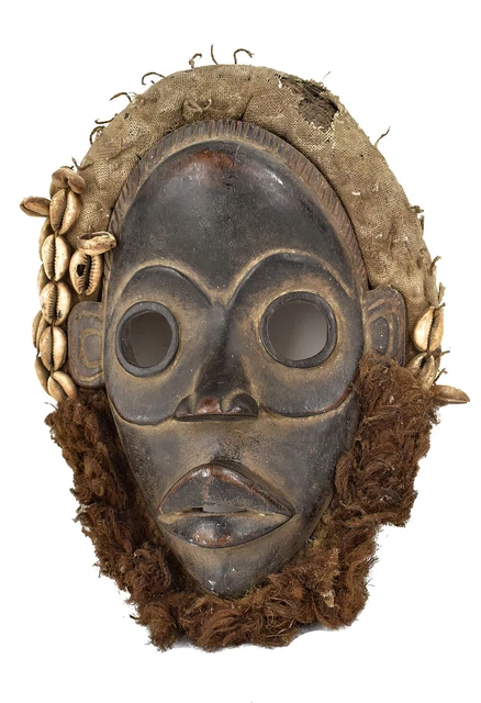 Dan Mask Deangle Wood Shells Fur Liberia African Art