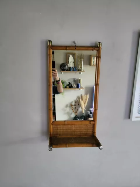 Miroir Vintage En Bambou Avec Étagère