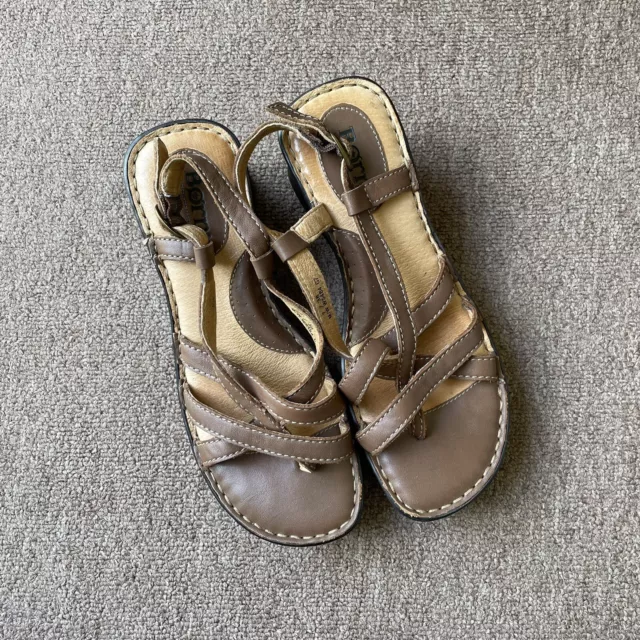 Born Brown Leather Strappy Wedge Sandals Toe Loop Size 7