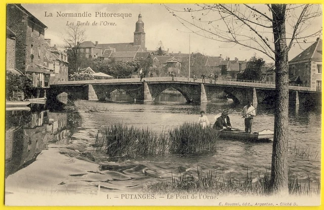 cpa 61 - PUTANGES Le PONT de l'ORNE Barque Pêcheur Fischer