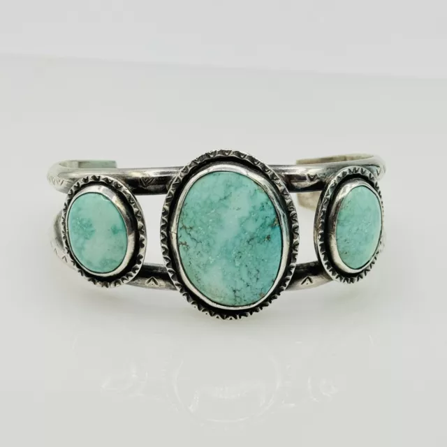 GORGEOUS Navajo 3-STONE TURQUOISE CUFF BRACELET Sterling Southwest BIG OLD PAWN