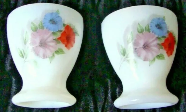 Egg Cups - Primrose Flowers White Milk Glass - Lot Of Two - Vintage