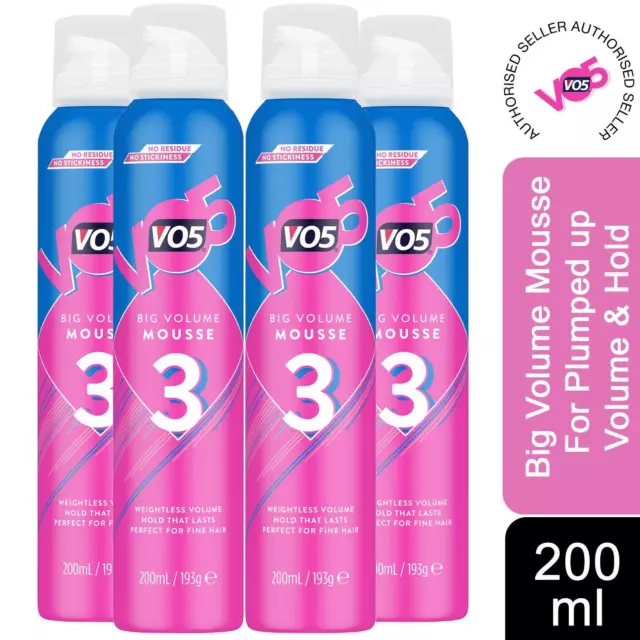 VO5 Big Volume Mousse For Plumped up Volume & Hold 200ml Pack of 4