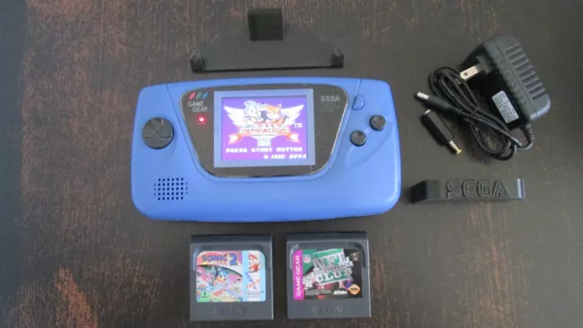 SEGA Game Gear Handheld Console-"Blue Housing"LCD Upgrade/2Games & Power Adapter