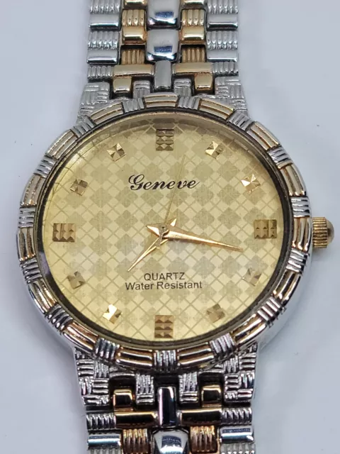 VTG GENEVA QUARTZ Gold Silver Tone Stainless Wrist Watch Mens Womens ...