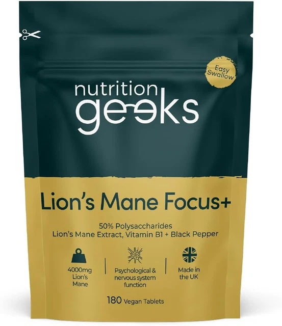LIONS MANE SUPPLEMENT 4000mg with Vitamin B1 & Black Pepper, 180 Vegan