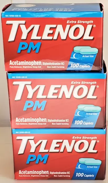 3 Tylenol PM Extra Strength Sleep Aid Acetaminophen 300 Caplets TOTAL Exp 1/24