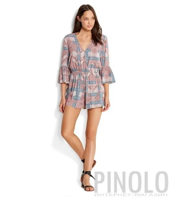 SEAFOLLY Dawn To Dusk Paisley Bell Sleeve Romper Playsuit Cover-Up 1-Piece S 4/6