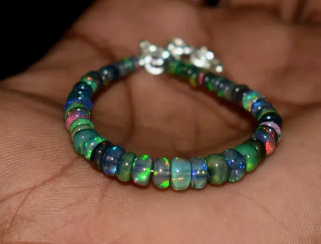 7" Natural Ethiopian Opal Beads Bracelet Welo Fire Opal Gemstone Bracelets