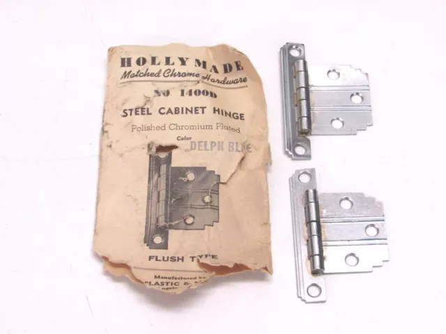 Nos! Vintage Holly Made Chrome Steel Flush Hinges, Blue Lines, Stepped Corners