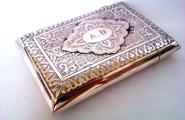 Extremely Rare Solid Silver Gothic Victorian Dublin Ireland Card Case 1843