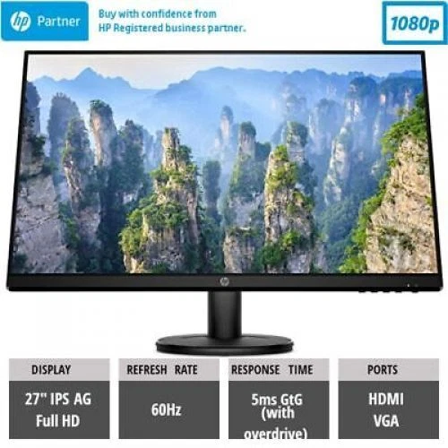 HP V27i Monitor 27" Full HD IPS 16:9 1920x1080p 60Hz 5ms HDMI VGA VESA-100 Tilt