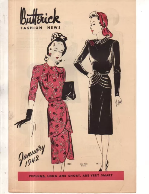 1942 Butterick Moda News-Peplums; Housecoats, Formale Sera Indossare, Overblouse