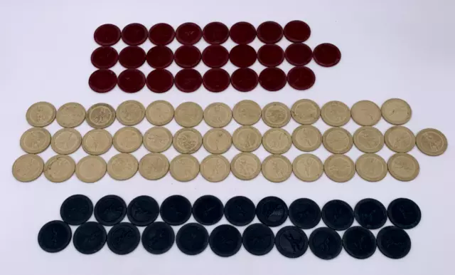 Box +Poker Chips 1907 Rams Head Clay Comp.(28) Bakelite 1930 Polo Racehorse(127)