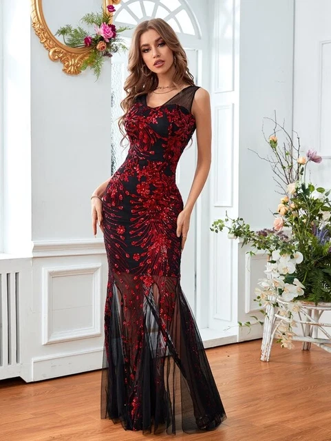 Abito da sera da cerimonia Abito lungo elegante matrimonio pailletes