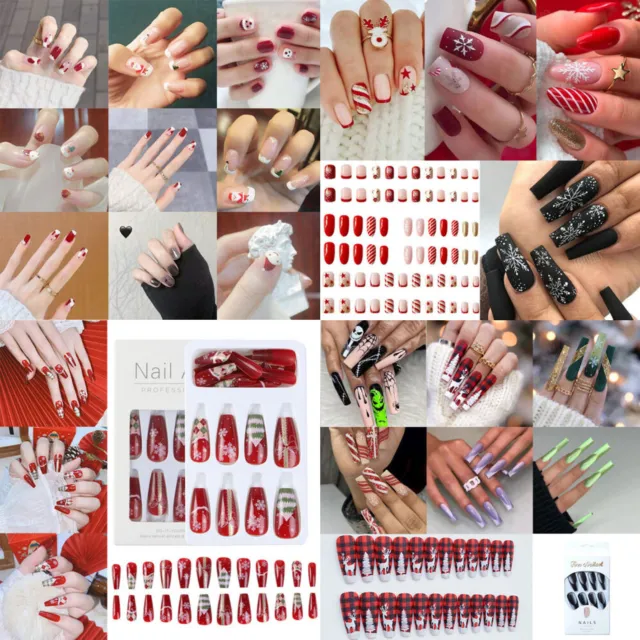 24 piezas/Juego de herramientas de manicura portátiles de arte en uñas falsas largas de Halloween de Navidad de arte en uñas hágalo usted mismo