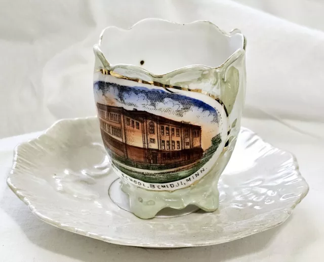 Antique Bemidji Minnesota MN Souvenir Cup & Saucer Beltrami County Advertising