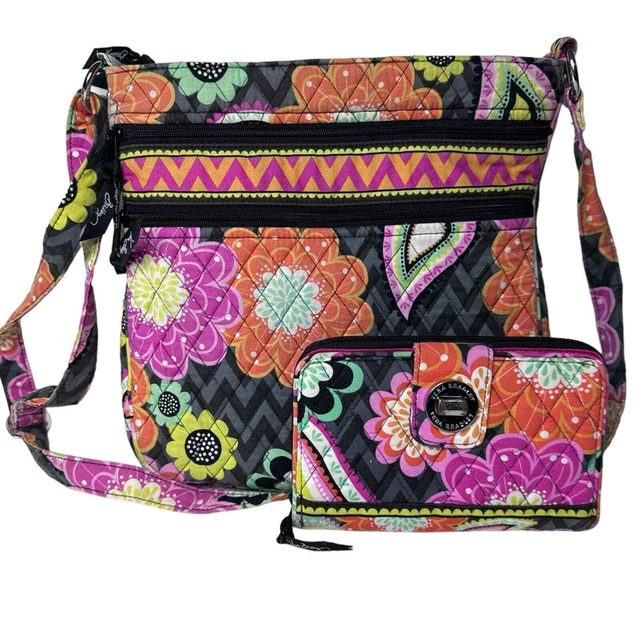 Vera Bradley Ziggy Zinnia Floral Quilted Crossbody Bag and Turn Lock Wallet