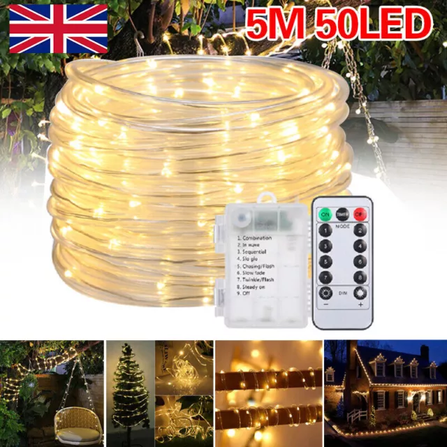 8Light Model Solar Rope Tube String Fairy Lights Strip Garden Outdoor Decor Lamp