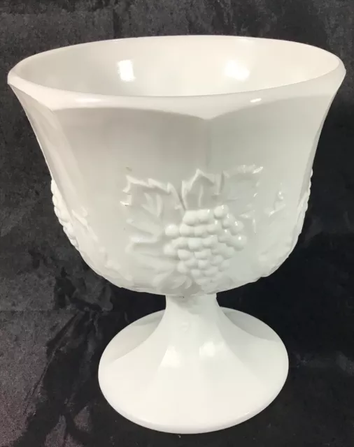 Vintage Milk Glass Vase With Grape Design Pedestal