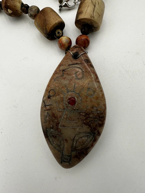 Large Ojuelos De Jalisco Pre Maya Ancient Alien Stone Carving Pendant Necklace