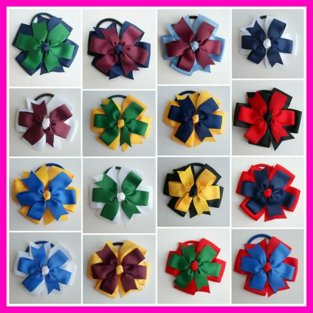 School Colour Hair Accessory Bow Pinwheel Ponytail Elastic Tie Netball Sport