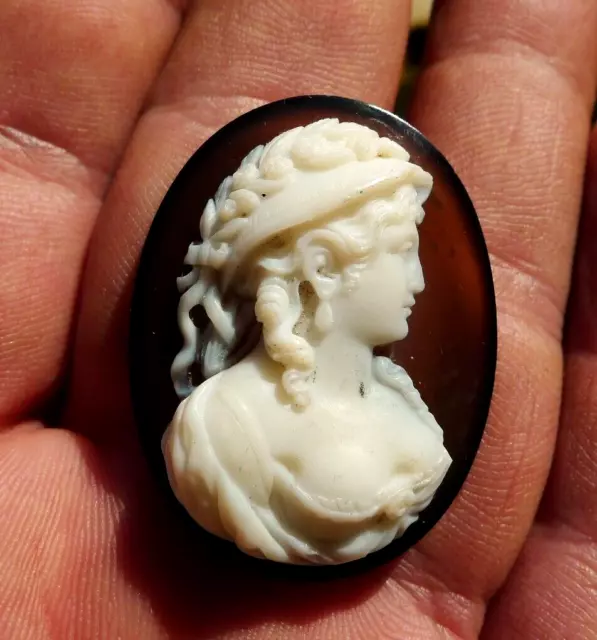 Camée Ancien AGATE Bijou  Broche Napoléon Antique French Cameo Brooch Victorian