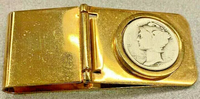 Mercury DIME Coin 18kt yellow gold Money Clip silver yellow gold US made New