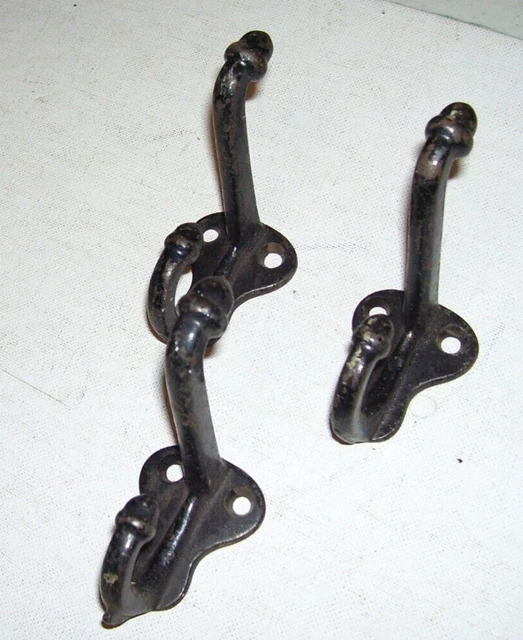 3 Vtg Antique Cast Iron Double Acorn Finial Schoolhouse Coat Hat Hooks 3