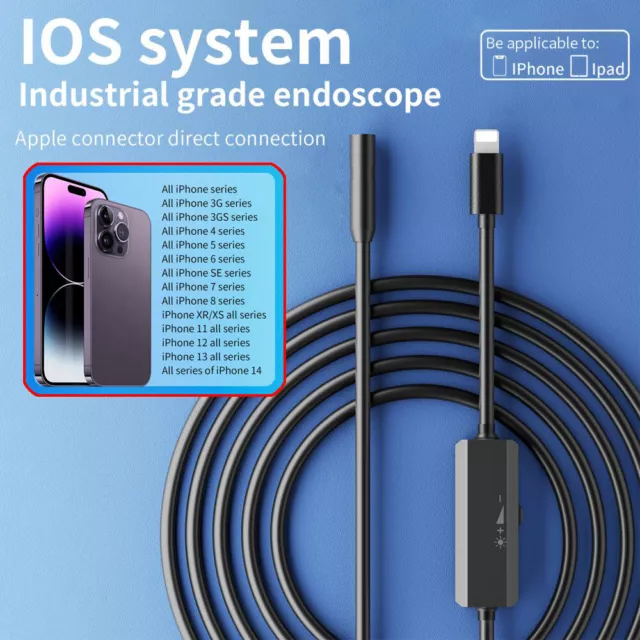 Waterproof Endoscope Snake Cam Inspection Camera for iOS iPhone/Android Car/Tube