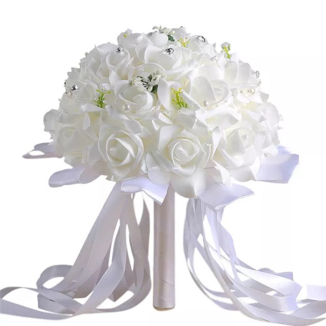 Crystal Roses Flowers Bridesmaid Wedding Bouquet Bridal Artificial Silk Flowers