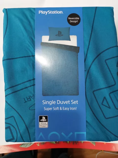 Juego de cama de funda edredón individual para jugador azul controlador de logotipo con licencia de Sony