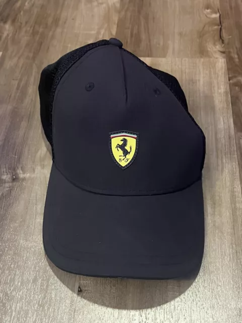 Puma x Ferrari Logo Formula One F1 Car Racing Black Trucker Snapback Hat
