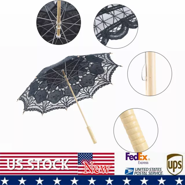 New Lace Parasol Umbrella Wedding Black Cotton Fashion Wooden Handle Decoration