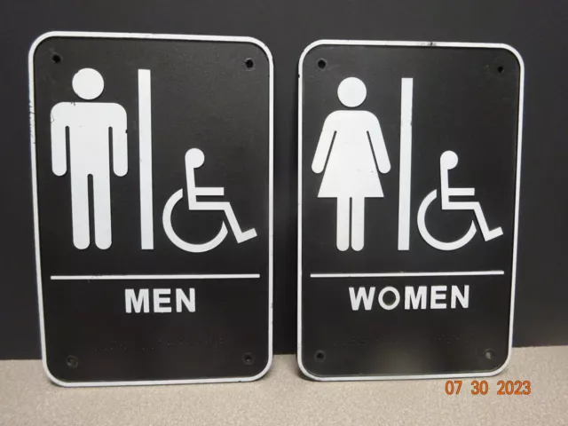 Lot of 2, Men & Women Bathroom Individual Signs Handicap & ADA Braille 6" x 9" H