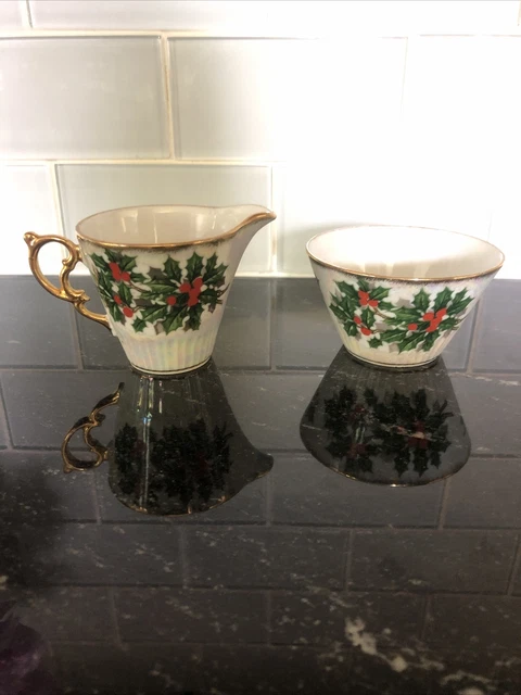 Ucagco China Holly Iridescent Lusterware Christmas Vintage sugar/creamer Ucagco China Holly Iridescent Lusterware Christmas Vintage sugar/creamer