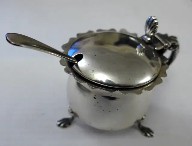 Antique Sterling Silver Mustard Pot With Silver Spoon. London H/M Tl Circa 1901