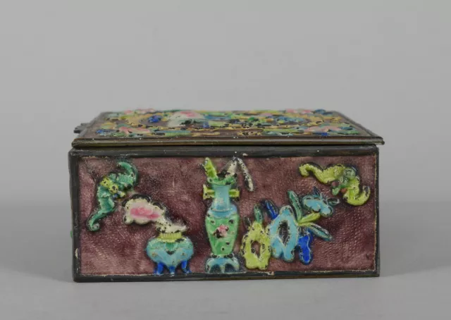 Antique Chinese Enamelled Wood Lined Brass Box Republic Period 3