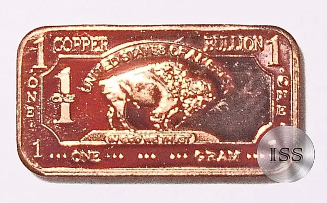 Fine .999 Copper Ingot, 1 Gram Pure Buffalo Bar, Collectible Elemental Bullion