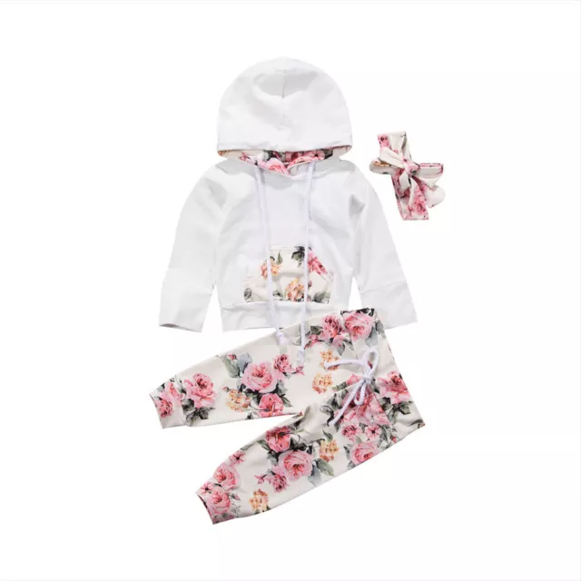 UK Newborn Kid Baby Girls Clothes Hooded Tops Floral Pants Outfits Set Tracksuit 3