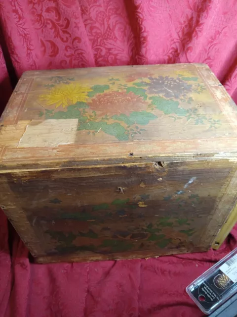 CENTRELLA TEA Caddy BOX Asian Design ADVERTISING 1800s Lined Wood Chrysanthemums
