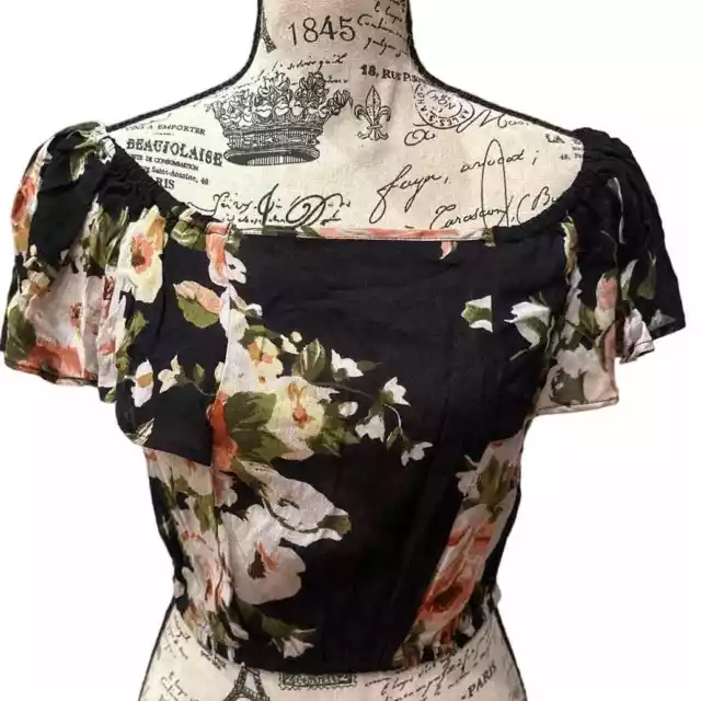 Band of Gypsies Cropped Floral Off Shoulder Top Blouse Womens S NWT