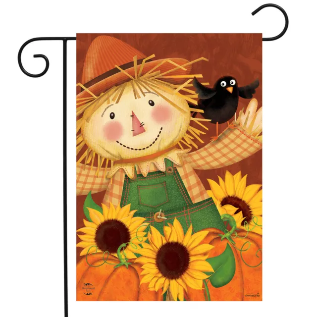 Happy Scarecrow Fall Garden Flag Sunflowers Autumn Pumpkins 12.5" x 18"